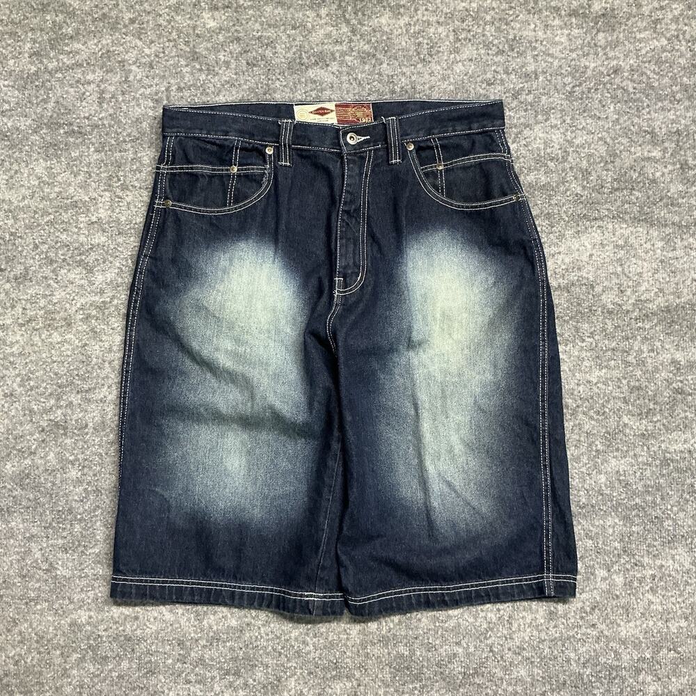 Y2K 2000s Baggy Long Jorts Evolution Blue Denim Mens 36